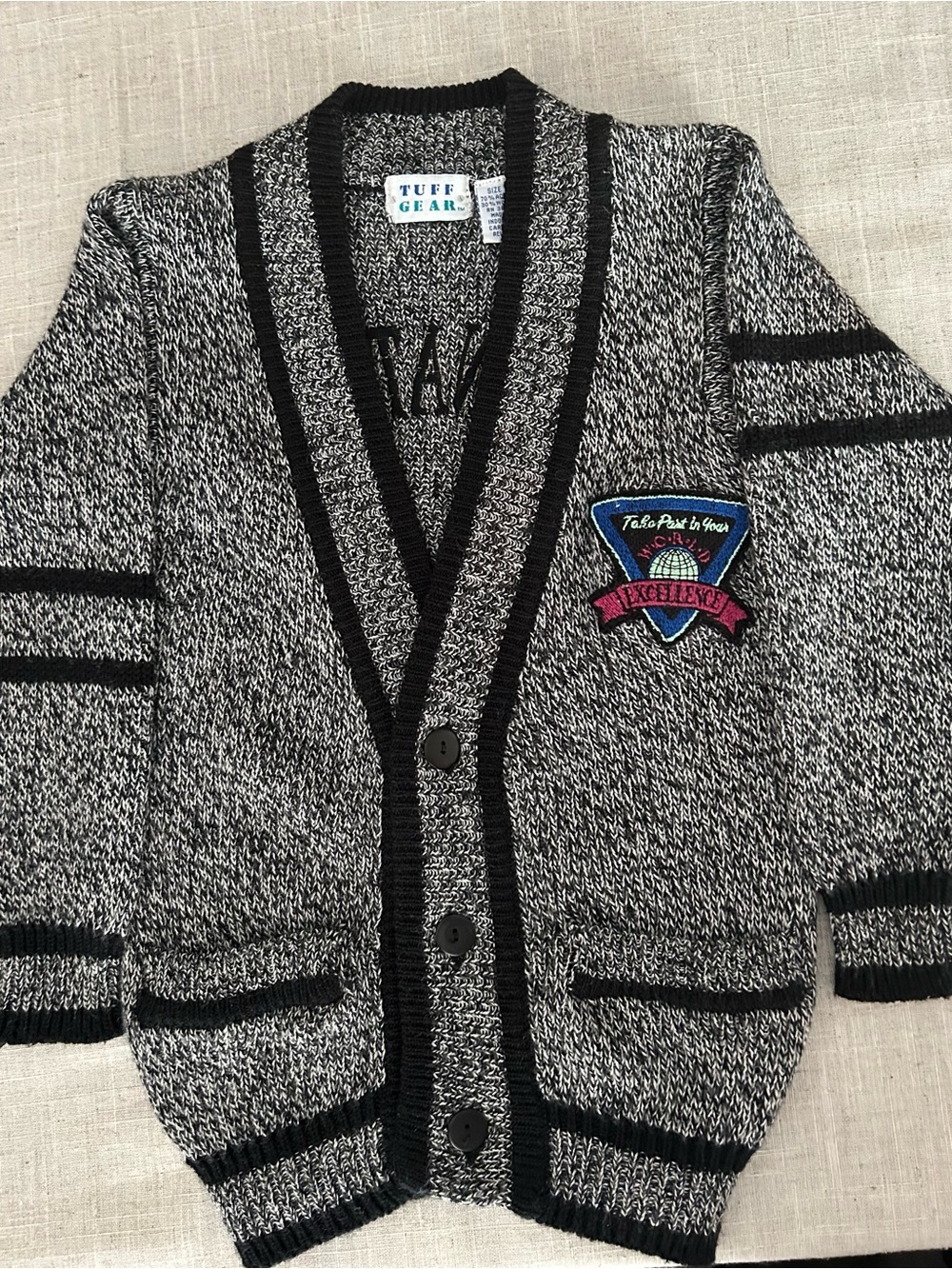 Black & White Knit Kids Cardigan Sweater with Patch